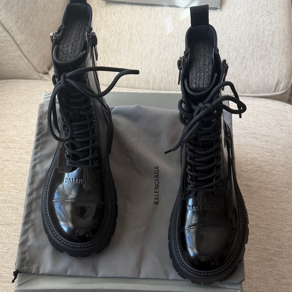 Balenciaga Black Lace-Up Combat Boots - Picture 2 of 5